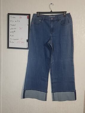 Peace Love World Womens Jeans sz 16 Stretch High Rise Wide Cuff Wide Leg